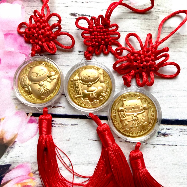 Dây treo đồng xu Mèo Thần Tài may mắn , dùng để trang trí trong nhà, nơi làm việc, trên xe oto - TMT Collection - SP005086