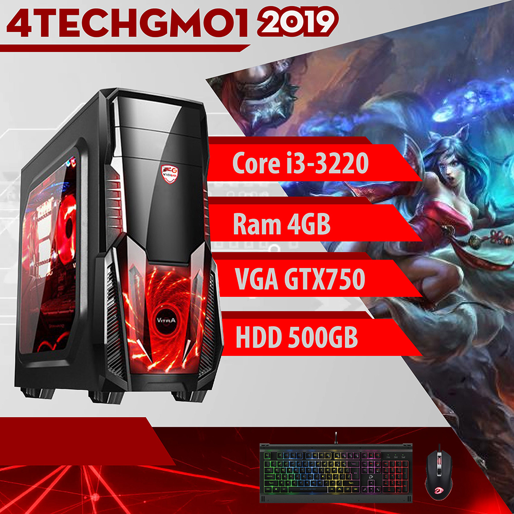 Trọn bộ máy tính chơi Games phổ thông CF, LOL, Fifa, naruto storm 4, Minecraft, game online, offline 4TechGM01 2019, màn hình 22inch lắp ráp, cài đặt sẵn, cắm điện là chơi. - Hàng Chính Hãng.