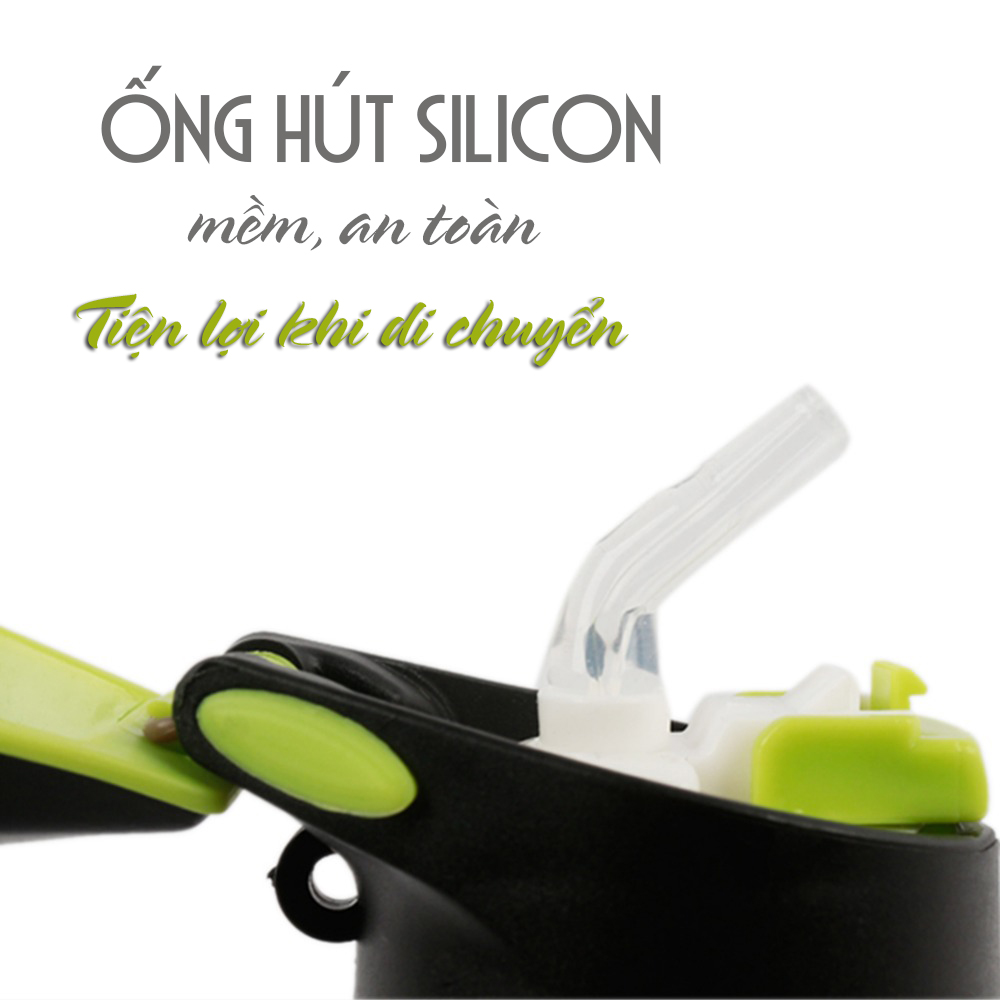 Bình Đựng Nước Thể Thao Giữ Nhiệt Inox Không Gỉ 500ml Gắn Trên Xe Đạp/ Ô tô/ Xe Hơi Có Ống Hút - Hàng Chính Hãng