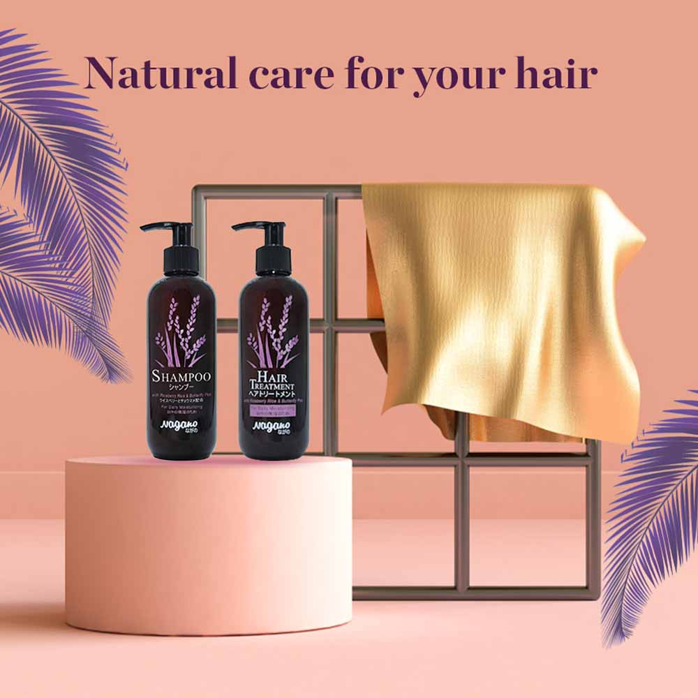 Bộ Đôi Dầu Gội Và Dầu Xả Hoa Đậu Biếc Nagano Janpan 250ml - Shampoo &amp; Hair Treatment Nagano 250ml - Sự kết hợp hoàn hảo giúp dưỡng tóc bồng bềnh, mềm mượt