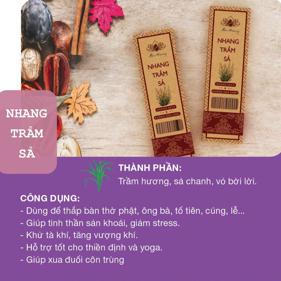 Nhang sạch trầm sả từ thiên nhiên không hóa chất bảo vệ sức khỏe cho cả gia đình đặc biệt nhà có trẻ nhỏ và phụ nữ mang thai được kiểm định chất lượng, đuổi muoxi và côn trùng hiệu quả