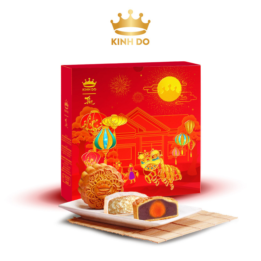 Tặng lồng đèn giấy - Hộp 4 bánh trung thu Kinh Đô &quot;Mặn Ngọt Đủ Đầy&quot; (4 bánh x 210g)
