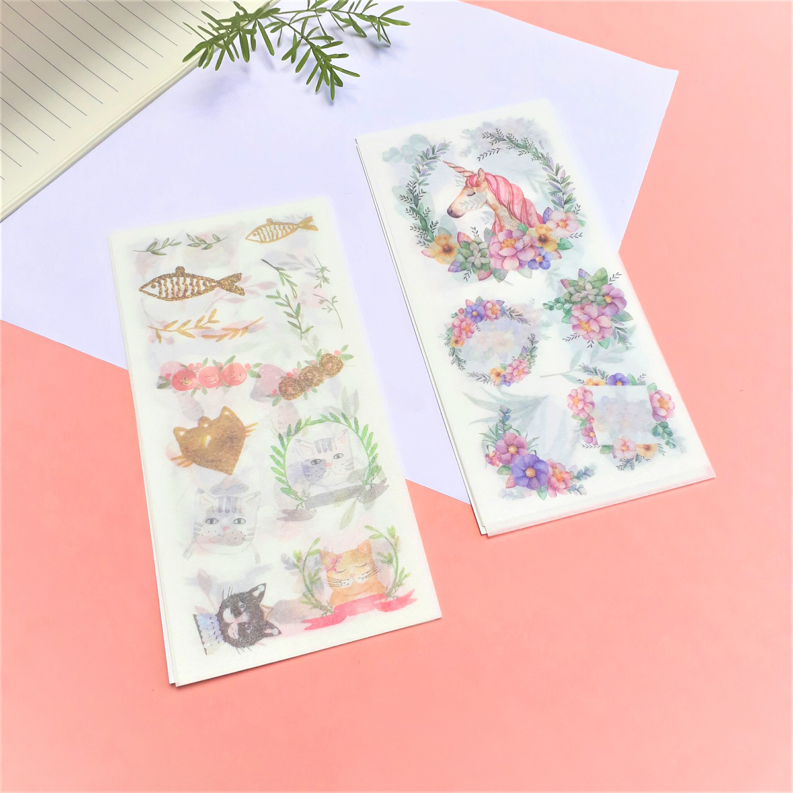 Combo 2 Bộ 6 Tấm Sticker Dán Trang Trí - Mèo Thơ Mộng