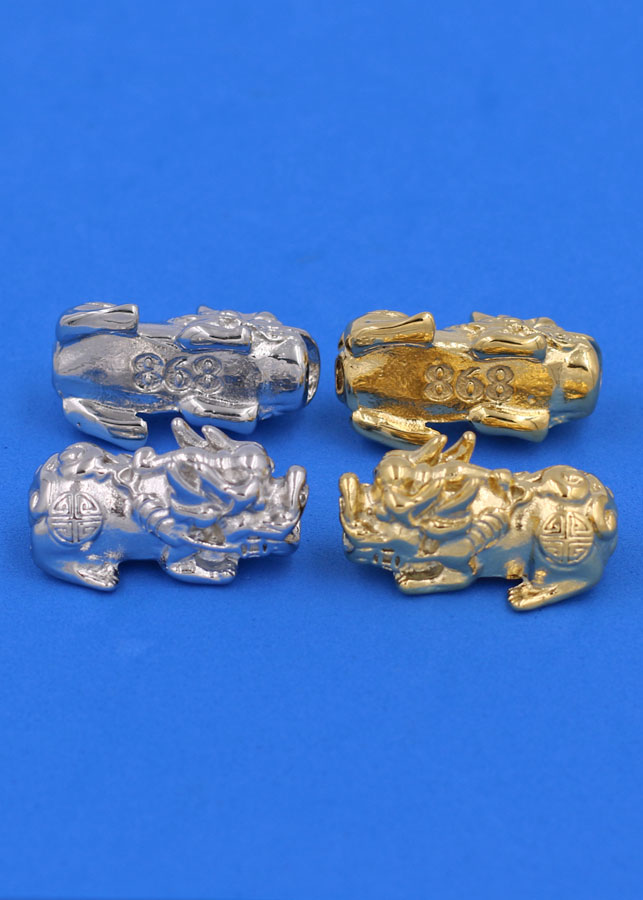 Vòng tay chuỗi hạt Thạch Anh Tím 14 ly charm Tỳ Hưu inox vàng TH4 - hợp mệnh Hỏa, mệnh Thổ