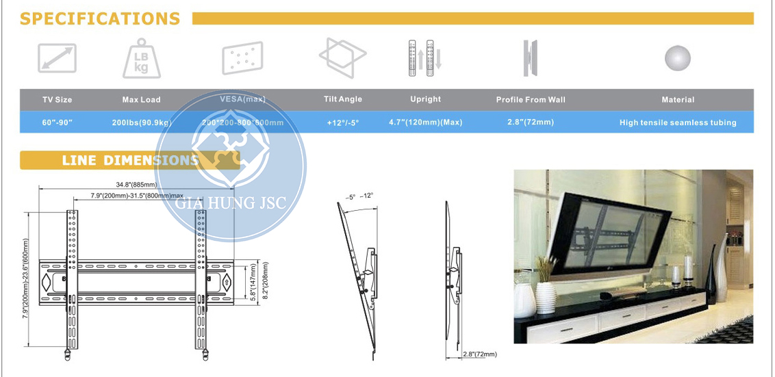 Giá Treo Nghiêng DF90-T (65-90inch) - Hàng nhập khẩu