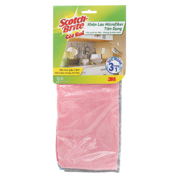 Gói 3 Cái Khăn lau bếp Microfiber tiện dụng Scotch Brite 3M