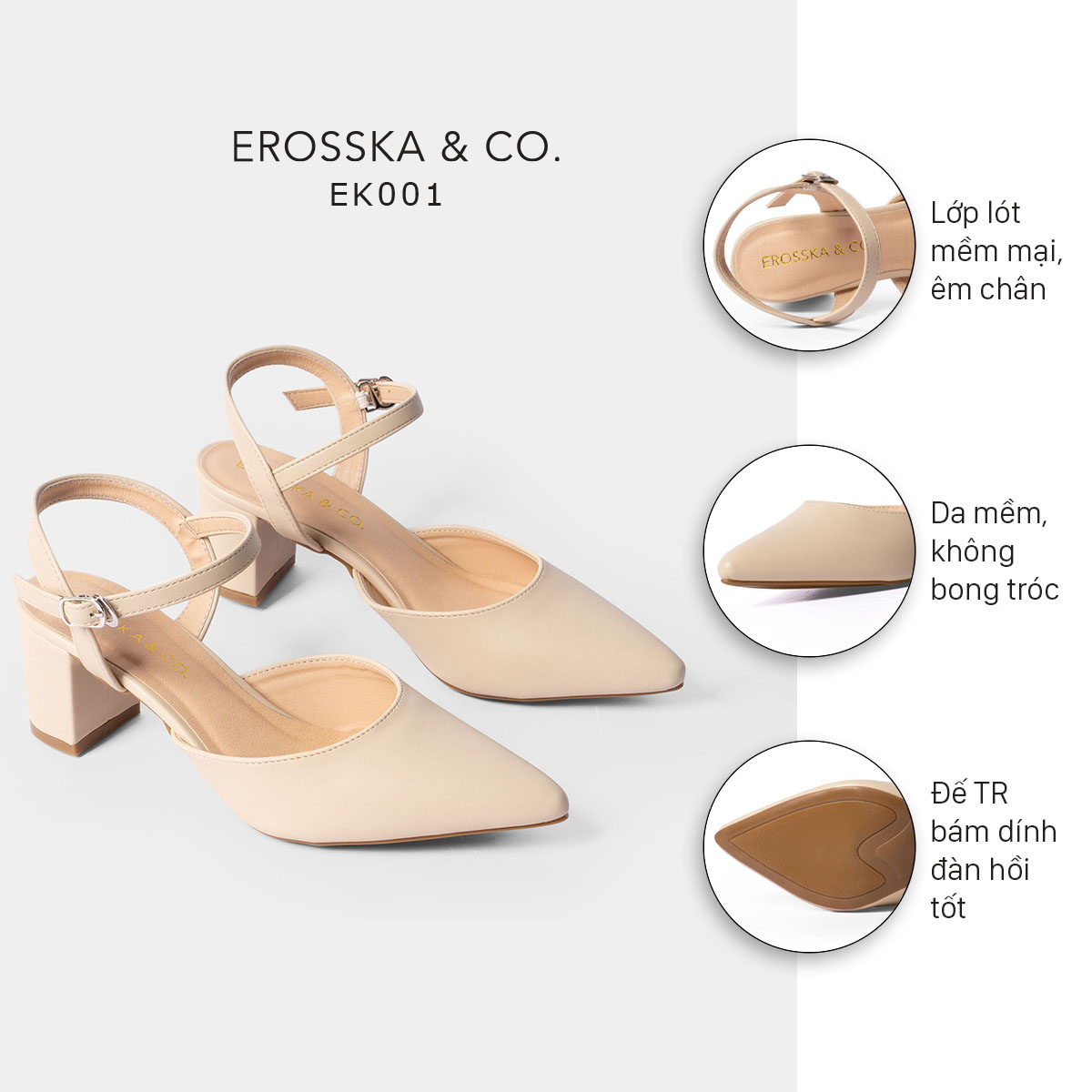 Giày cao gót Erosska thời trang mũi nhọn phối dây hở gót cao 5cm EK001