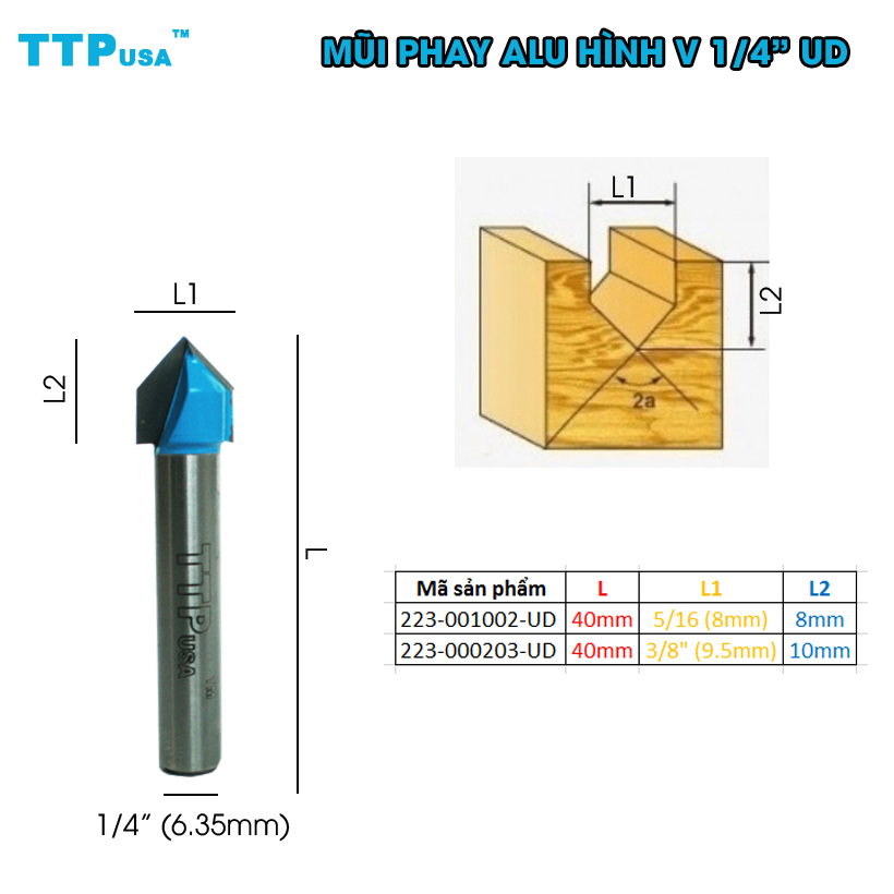 Mũi Phay Alu Hình V TTPusa loại UD