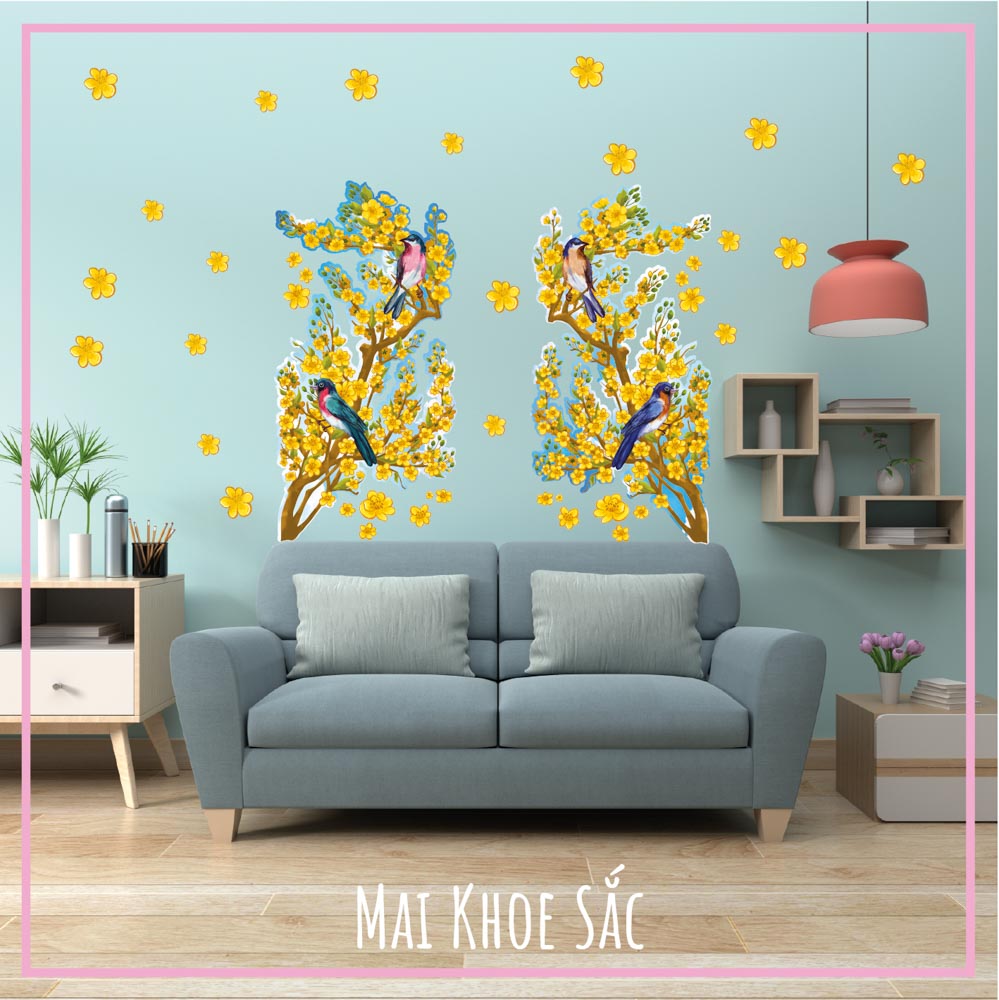 Mai Khoe Sắc - Bộ 2 tấm 40x80cm decal trang trí tết