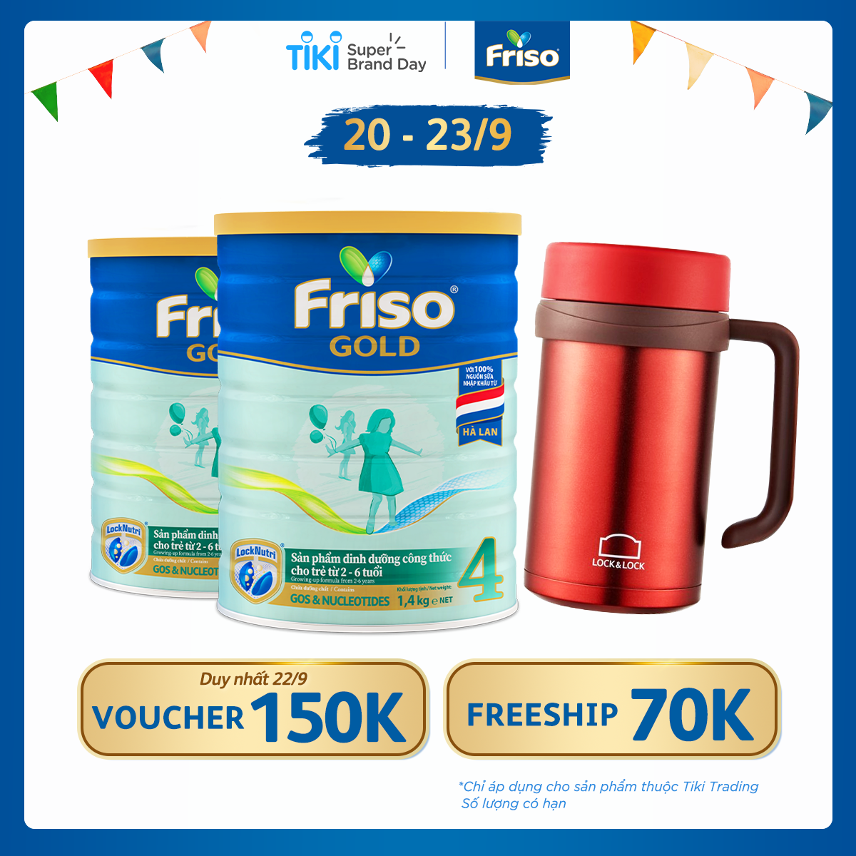 Bộ 2 Hộp Sữa Bột Friso Gold 4 1400g Dành Cho Trẻ Từ 2 - 6 Tuổi + Tặng Bình Giữ Nhiệt Lock and Lock (màu ngẫu nhiên)