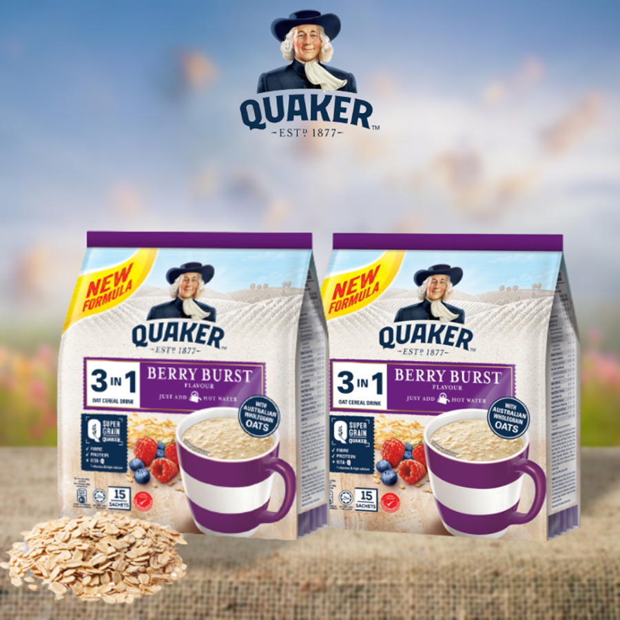 Combo 2 Thức Uống Yến Mạch Quaker 3in1 Vị Dâu Berry 450g