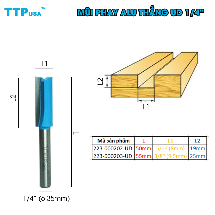 Mũi Phay Alu thẳng TTPusa loại UD