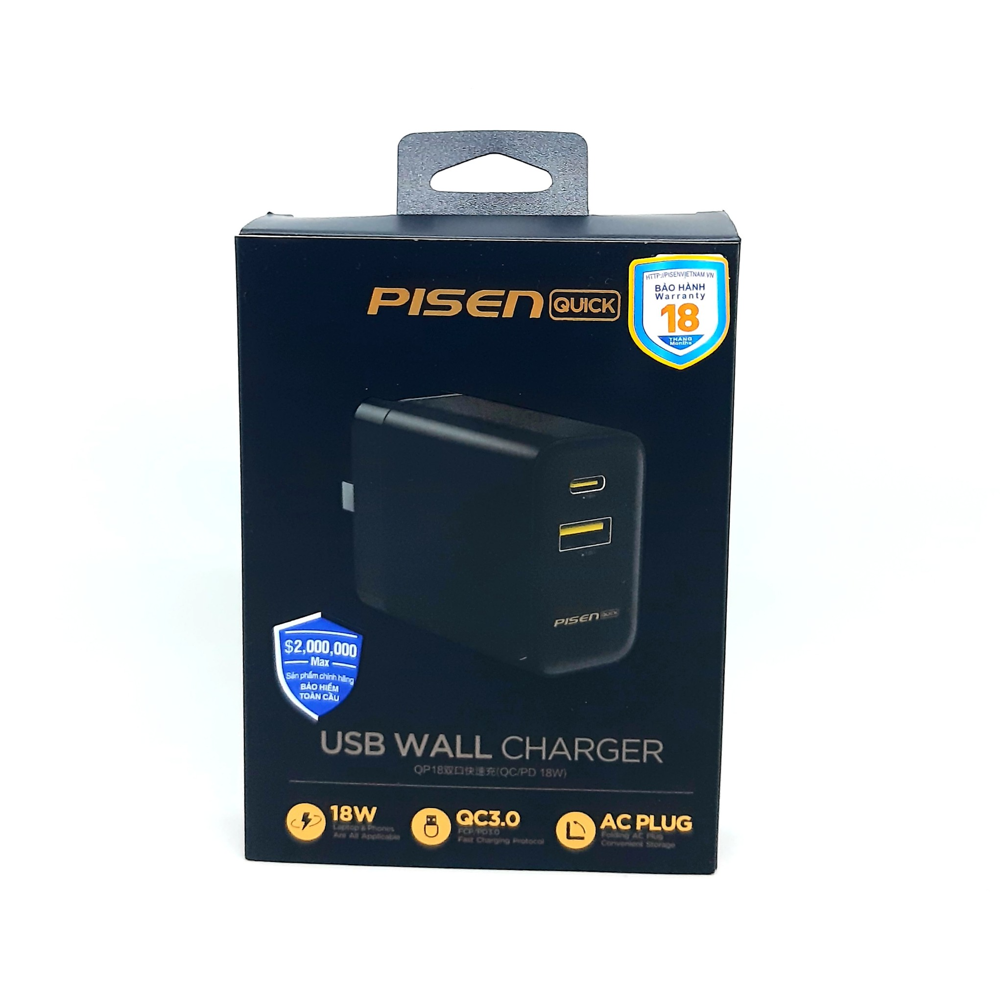 Sạc PISEN Quick USB Wall Charger QP18 ( QC, PD 18W) - Hàng Chính Hãng