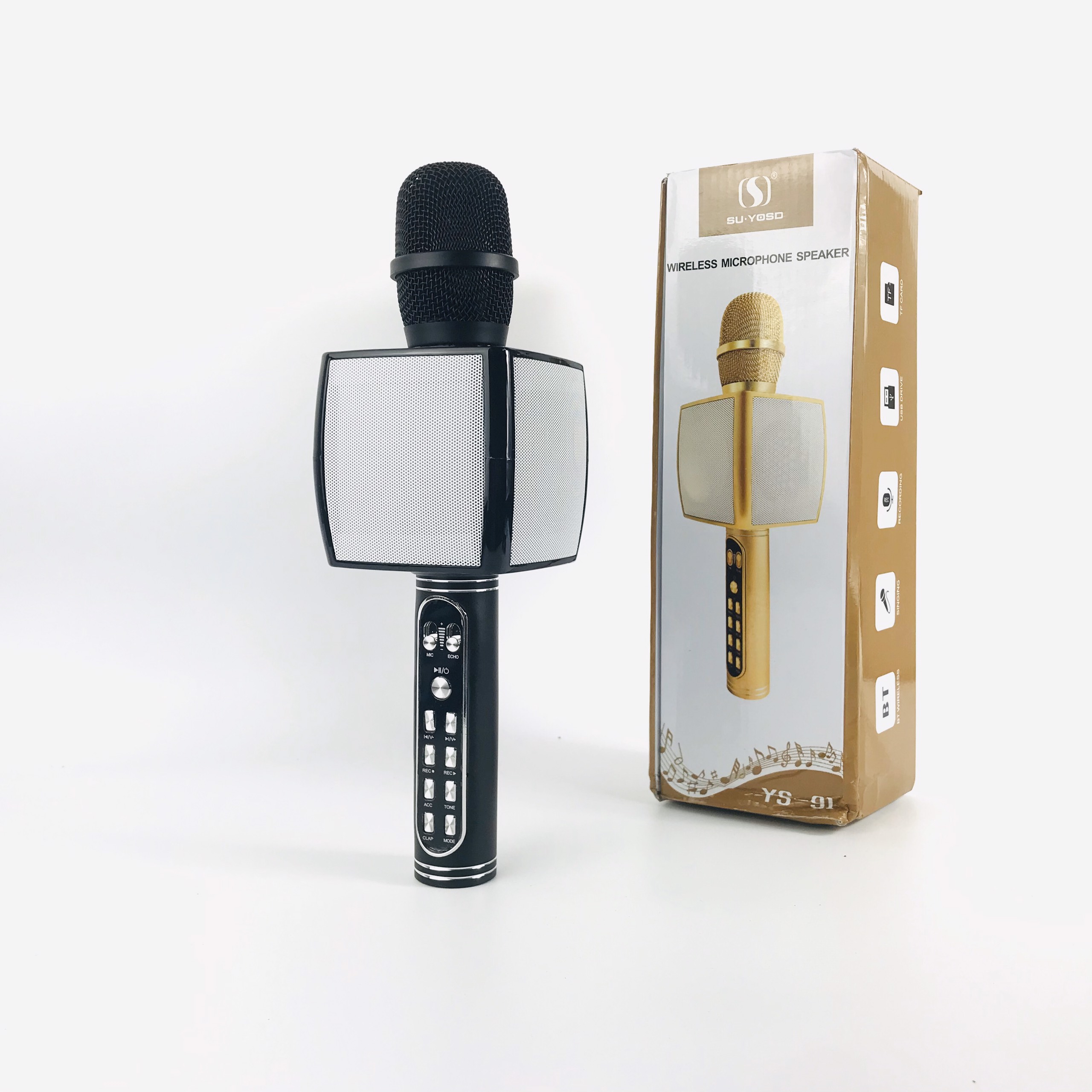 Micro Karaoke Bluetooth Kèm loa Bass GUTEK YS91 Âm Thanh Chất Lượng, Âm Bass Cực Ấm, Mic Bắt Giọng Cực Tốt, Hỗ Trợ Kết Nối USB, Thẻ Nhớ, Cổng 3.5, Nhiều Màu Sắc - Hàng chính hãng