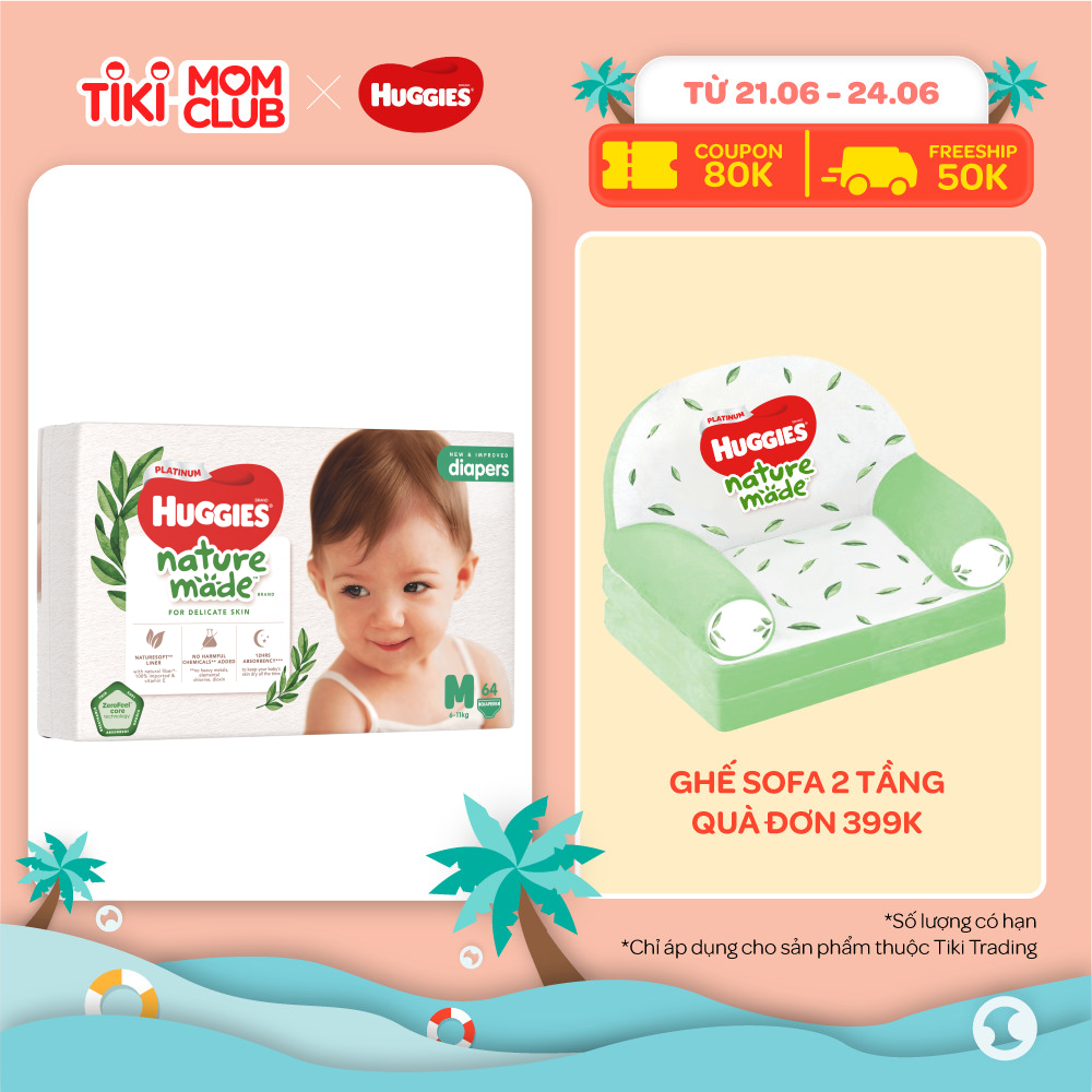 Tã Dán Siêu Cao Cấp Huggies Platinum Naturemade M64 (64 Miếng)