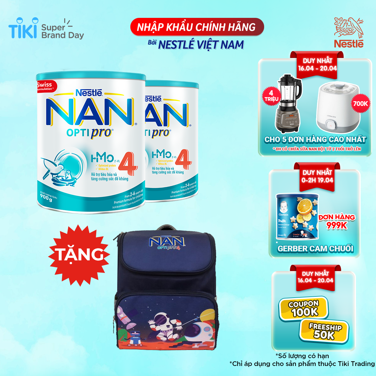 Combo 2 lon sữa bột Nestlé NAN OPTIPRO  4 HMO lon 900g + Tặng Balo vũ trụ