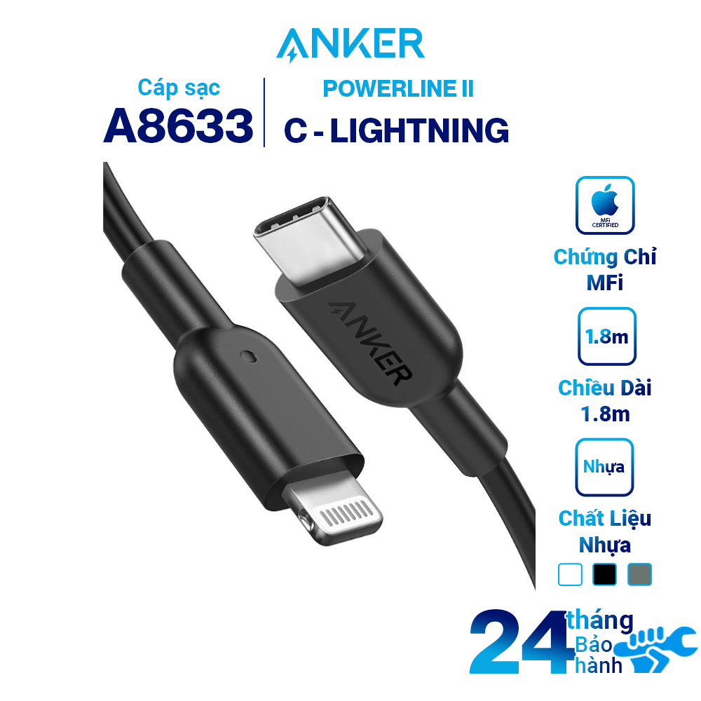 Dây Cáp Sạc Anker USB - Type C To Lightning Chuẩn MFi Cho iPhone PowerLine II 0.9m - A8632 - Hàng Chính Hãng