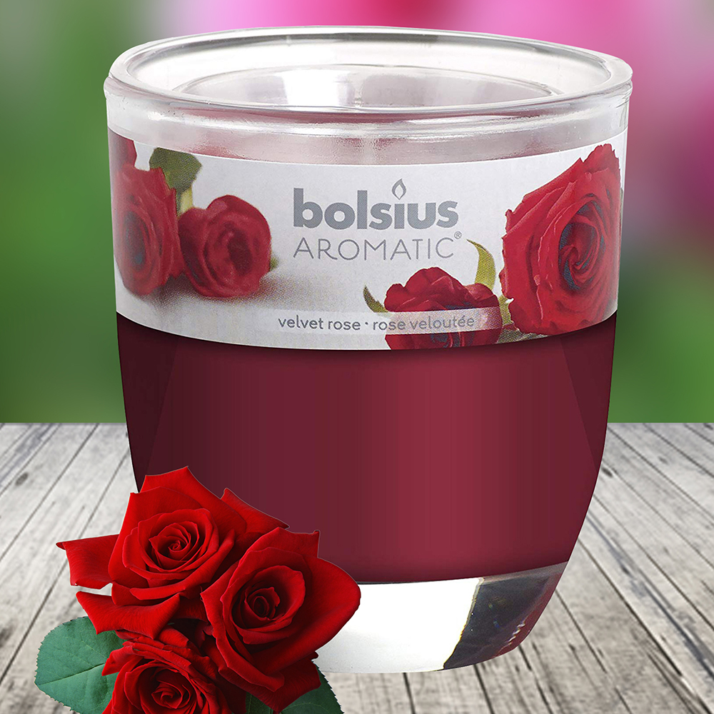 Ly nến thơm tinh dầu Bolsius Velvet Rose 105g QT024342 - hoa hồng nhung