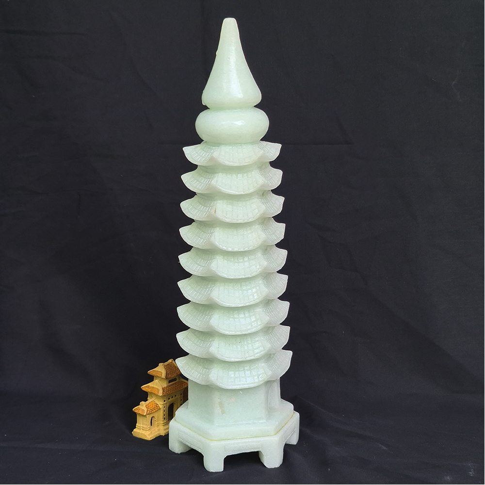Tháp Văn Xương Đá Trắng Xanh Brazil 9 tầng - Maxi - 38cm - Hợp Mệnh Mộc, Thuỷ