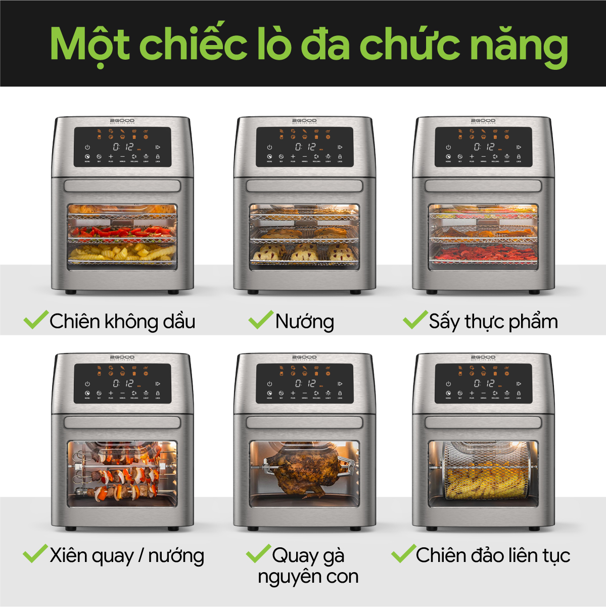 Nồi Chiên Không Dầu 2GOOD Vortex S-18 Air Fryer Oven - Hàng Chính Hãng