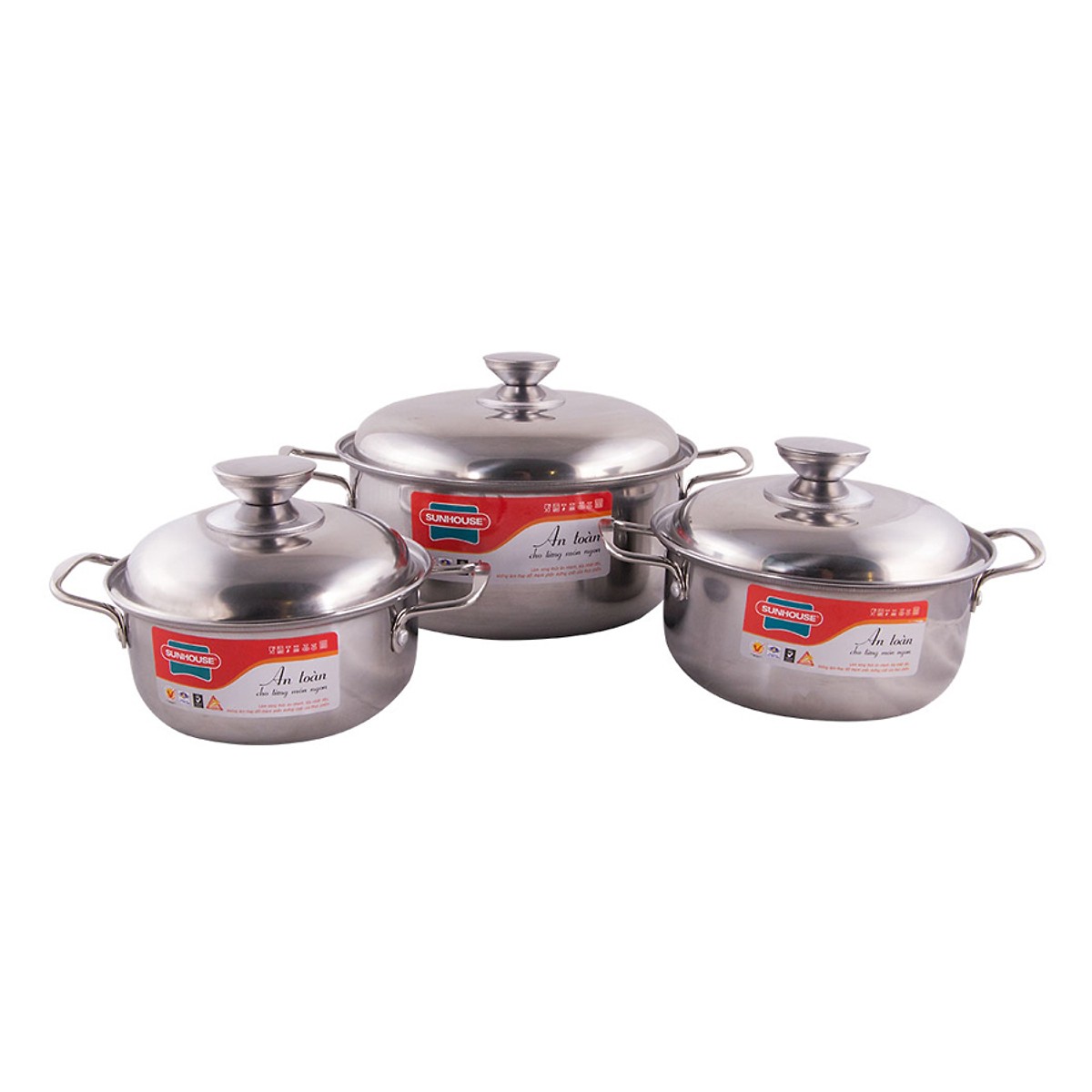 Bộ 3 Nồi Inox 1 Đáy Sunhouse SH224 Dùng Mọi Bếp - Chính Hãng
