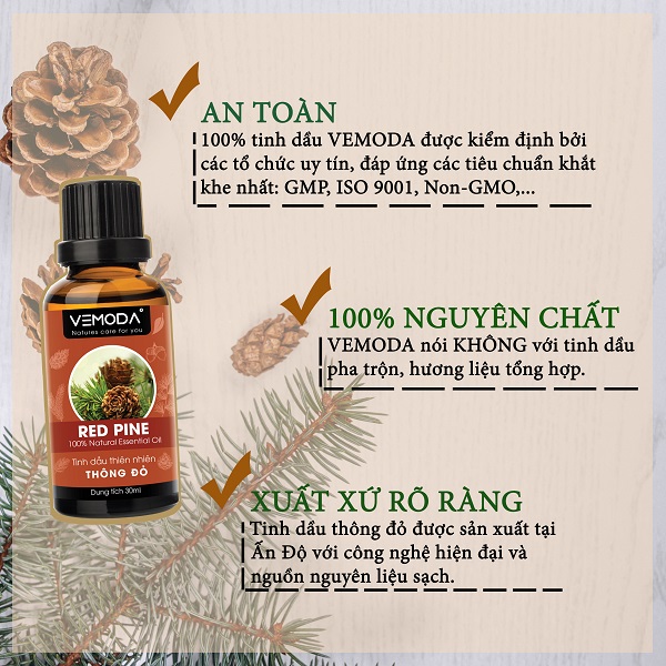 Tinh dầu Thông đỏ cao cấp. Redpine Essential Oil 50ML. Tinh dầu xông phòng giúp thư giãn, giảm căng thẳng, khử mùi, thanh lọc không khí, giữ ấm, giảm ho.Tinh dầu thơm phòng cao cấp Vemoda