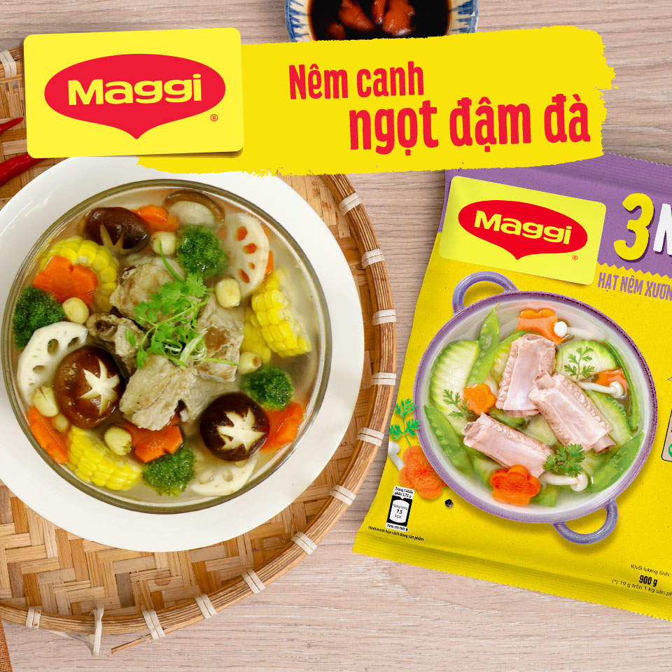 Hạt nêm MAGGI Xương Hầm 3 ngọt Heo gói 900g