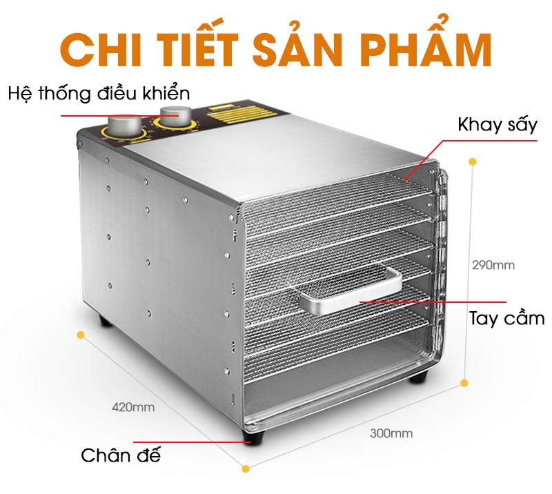 Tủ sấy thực phẩm mini dùng cho gia đình 6 khay NEWSUN -  Sấy khô đảm bảo chất lượng, năng suất cao - Hàng chính hãng