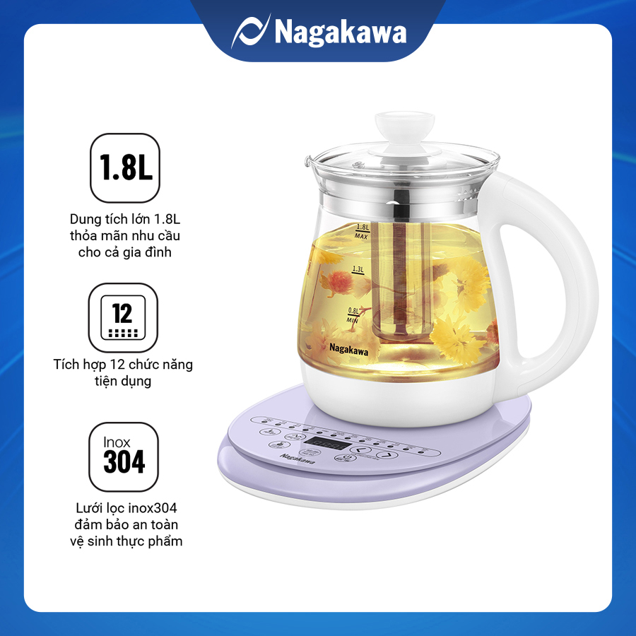 Ấm siêu tốc thủy tinh đa năng Nagakawa NAG0316 - Hàng chính hãng