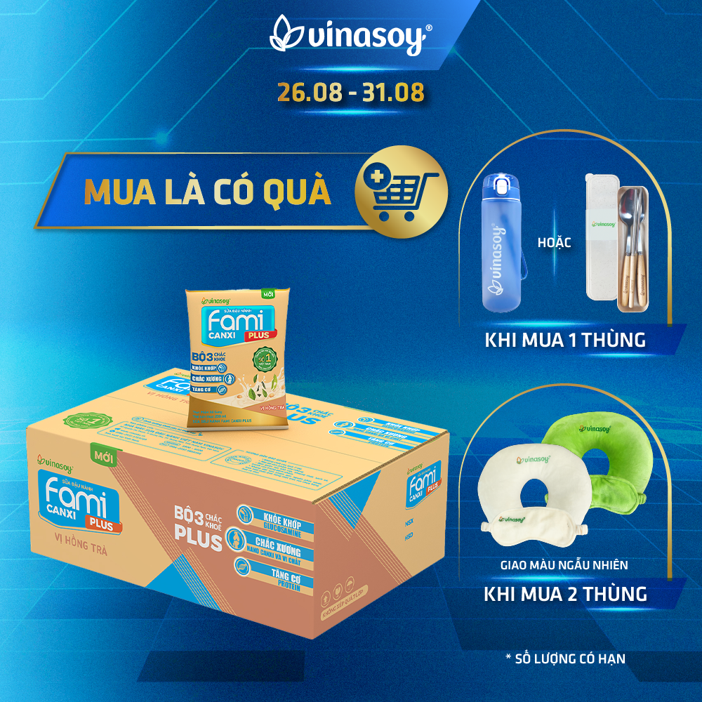 Thùng sữa đậu nành Fami Canxi Plus vị hồng trà bịch (200ml x 40 bịch)