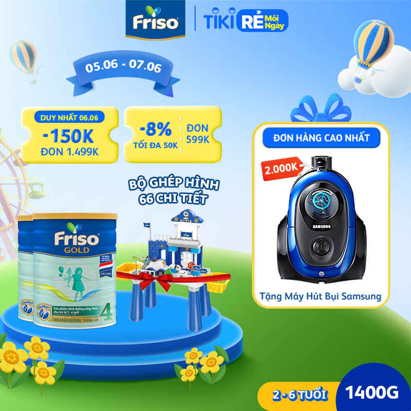 Combo 2 lon sữa Friso Gold 4 (1400g/lon) - Tặng 1 bộ ghép hình 66 chi tiết