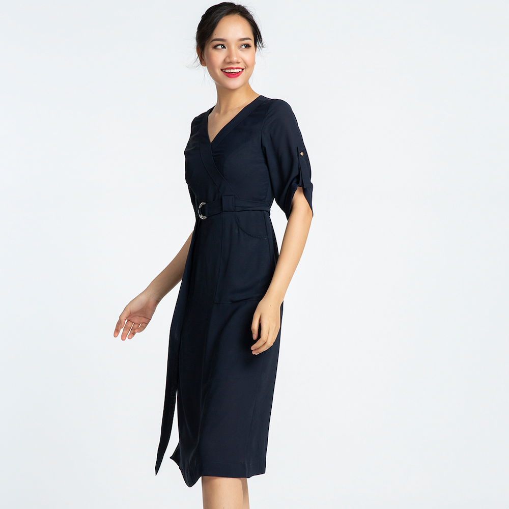 Đầm Công Sở Nữ Đẹp Đầm Midi Thắt Eo Thời trang thiết kế Hity DRE097