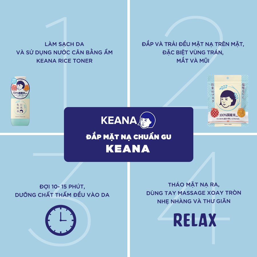 Mặt Nạ Cám Gạo Dạng Đắp Keana Rice Mask Dưỡng Ẩm và Làm Sáng Da  (10 Miếng) - NHẬP KHẨU NHẬT BẢN