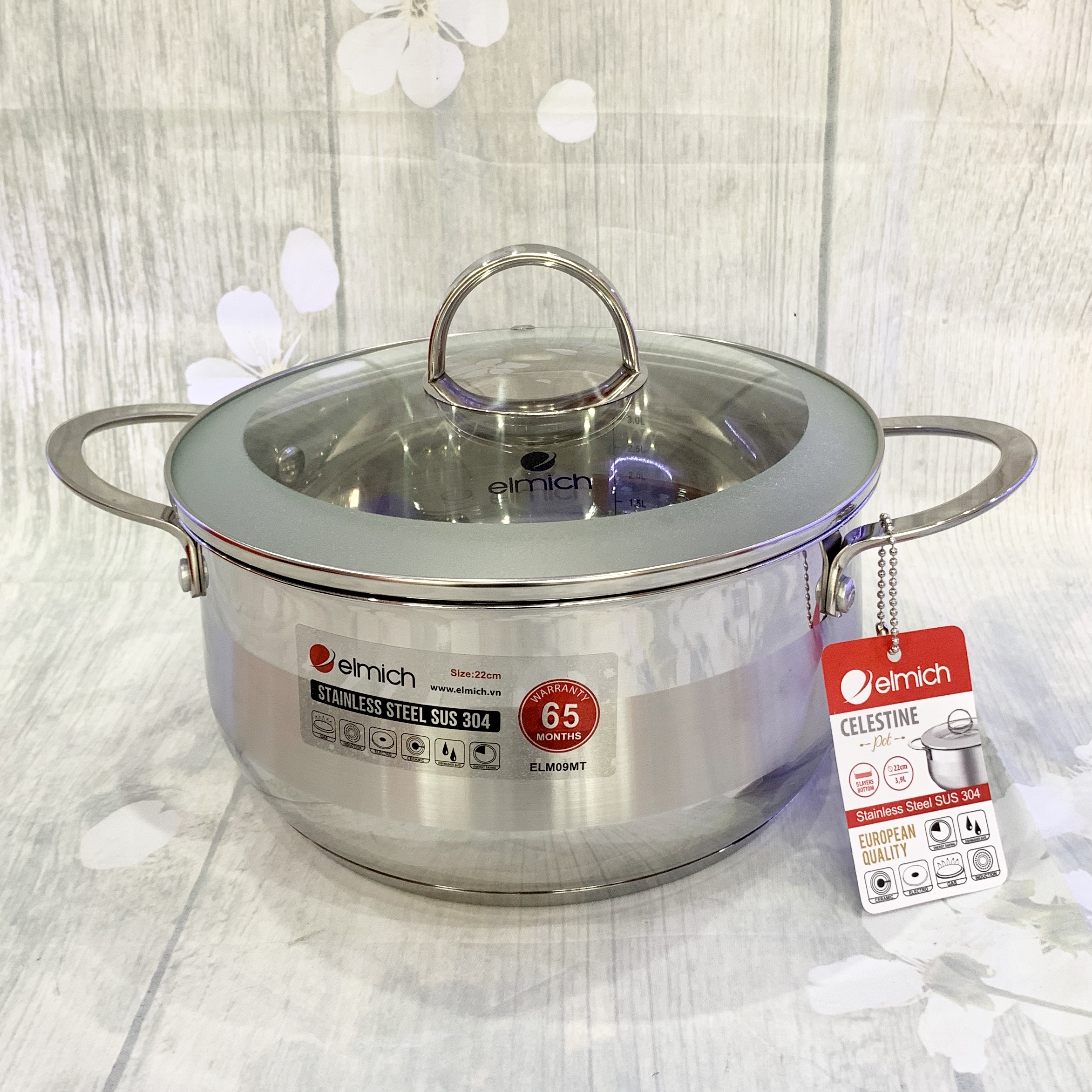 [ELMICH - EL5279] XOONG INOX 304 CELESTINE CAO CẤP 5 LỚP ĐÁY TỪ 28 CM