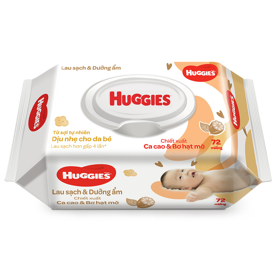 Combo 12 Gói Khăn Ướt Huggies Cacao và Bơ Hạt Mỡ (72 Miếng/ Gói)