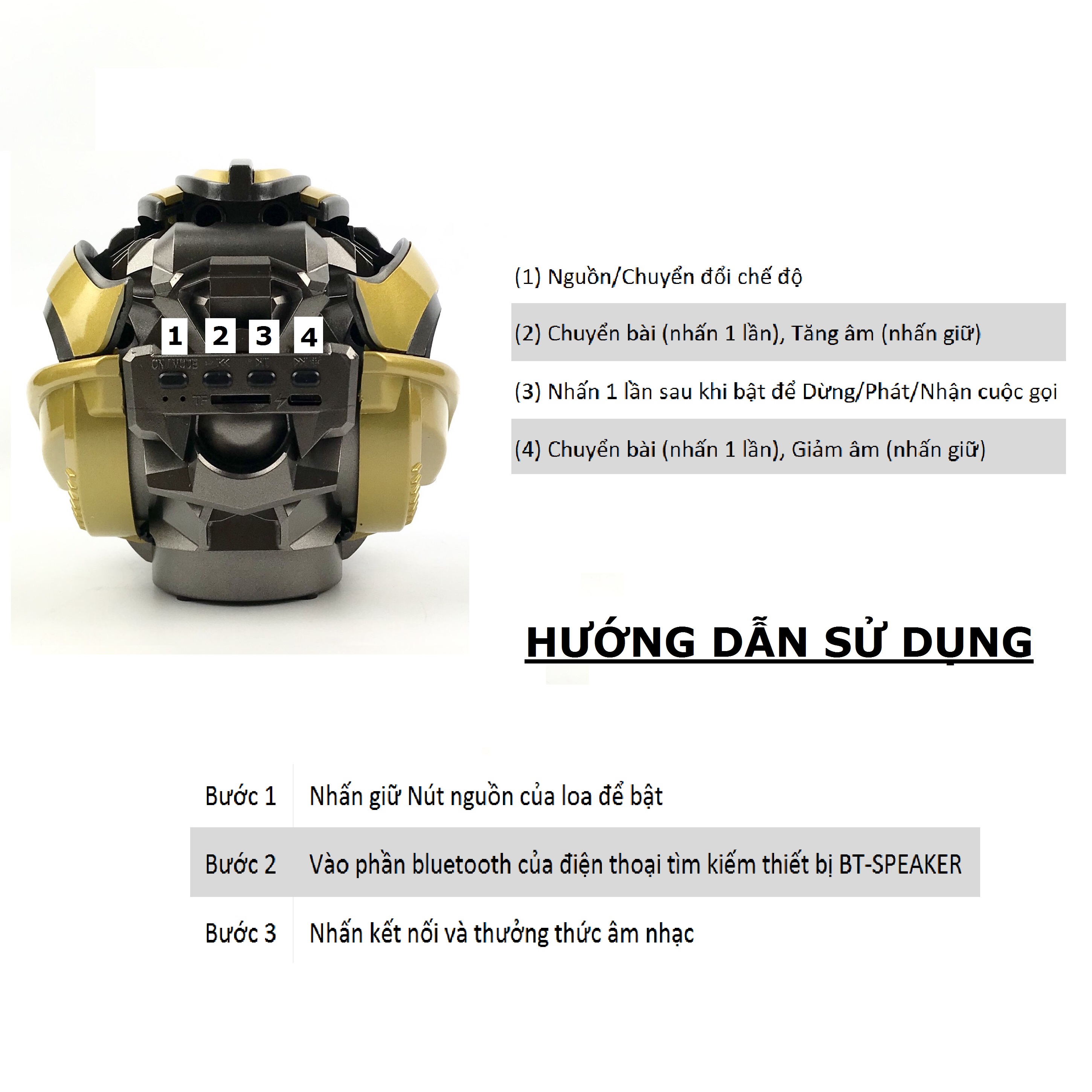 Loa Bluetooth GUTEK Siêu Bass Bumblebee Transformer, Mắt Có Đèn Led Xanh, Thiết Kế Độc, Loa Nghe Nhạc Cầm Tay Không Dây Âm Thanh Hay Nghe Nhạc Trong, Màu Vàng Đặc Trung Của Siêu Robot Bee - Hàng Chính Hãng