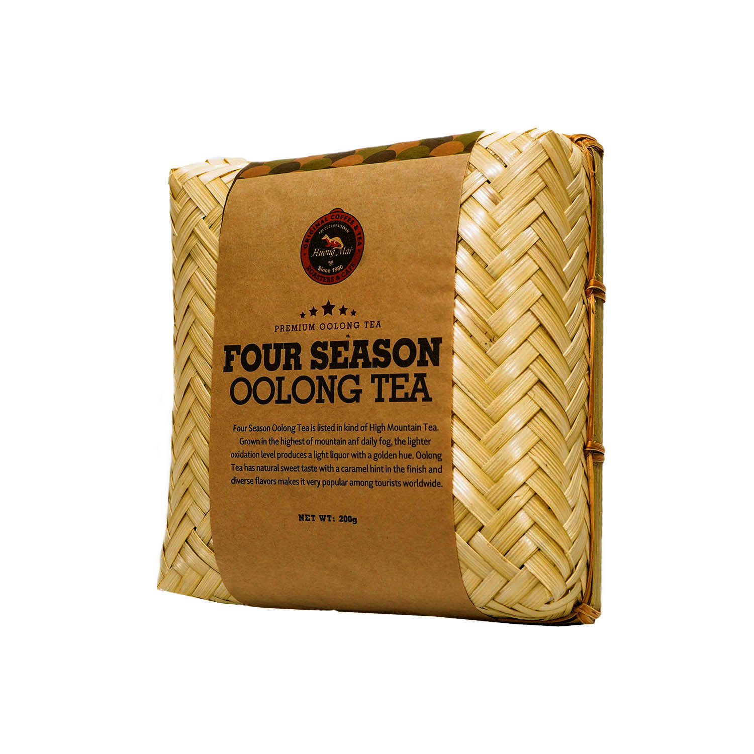 Trà Oolong Bamboo Thượng Hạng Hương Mai Cafe Premium Four Season Oolong Tea Hương Vị Ngọt Thanh Nhẹ - Hộp Tre Đan 200g