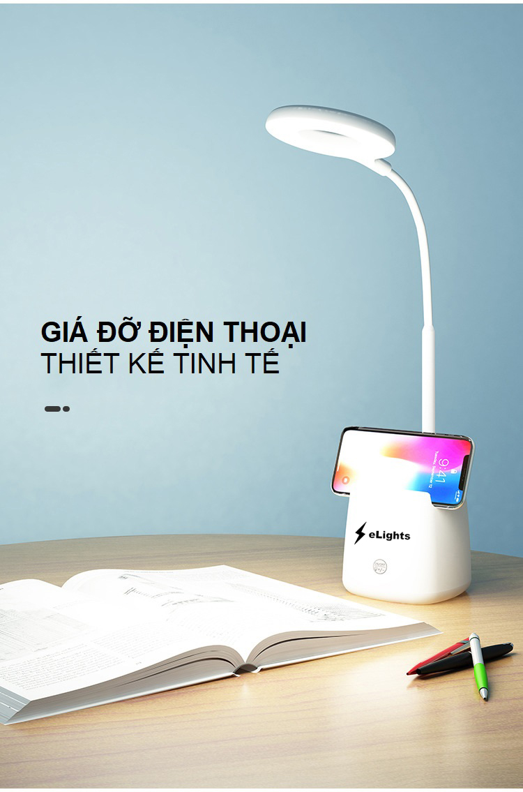 Đèn Bàn Học Đọc Sách, Làm Việc LED Chống Cận, Cảm Ứng Tích Điện Pin 2500mAh Elights BT-618