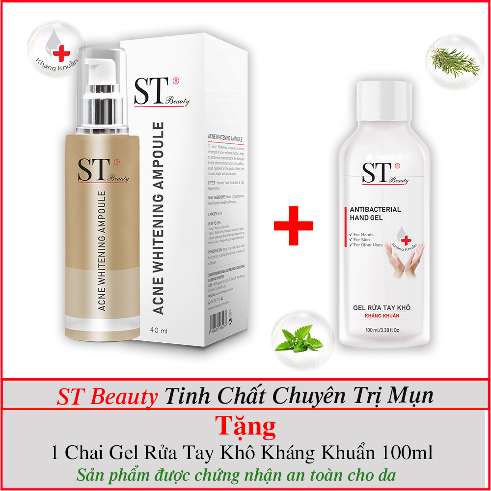 ST Beauty - Tinh Chất Chuyên Hỗ Trợ Trị Mụn  – Tái Tạo &amp; Làm Trắng Hồng Da Tự Nhiên -  ACNE WHITENING AMPOULE  -  Tặng 1 Gel Rửa Tay Khô 100ml - Sạch Khuẩn