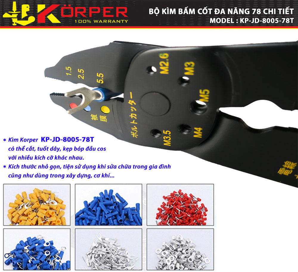 Bộ Kìm Bấm Cốt Korper KP-JD-8005-78T