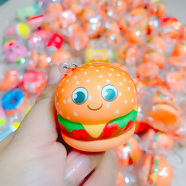 Squishy hambuger mini dạng móc khóa - Giao mặt burger ngẫu nhiên