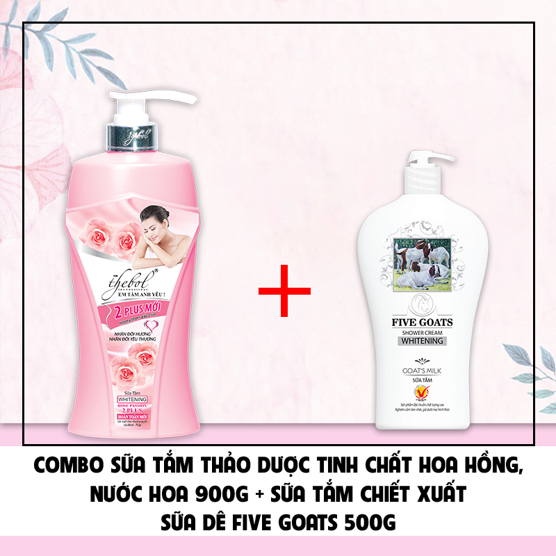 Combo sữa tắm hoa hồng Thebol 900g + Sữa tắm sữa dê Five Goats 500g