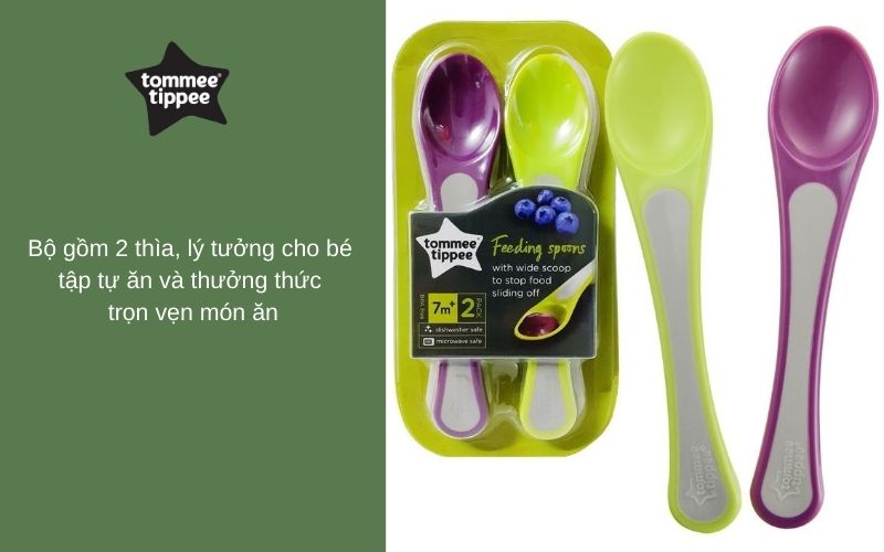 Thìa ăn dặm cho bé Tommee Tippee từ 7 tháng (set 2 thìa) - Feeding Spoon - Tím/Xanh lá