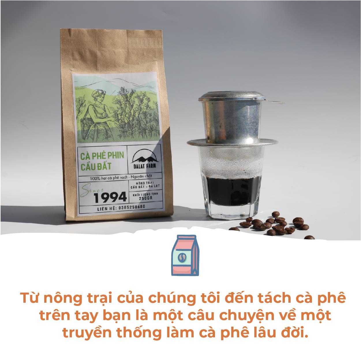 Hình ảnh Cà Phê Phin Cầu Đất (Arabica & Robusta) Rang Xay Mộc Sạch Nguyên Chất Chuẩn Gu Người Việt - Túi 250Gr (Dạng Bột)