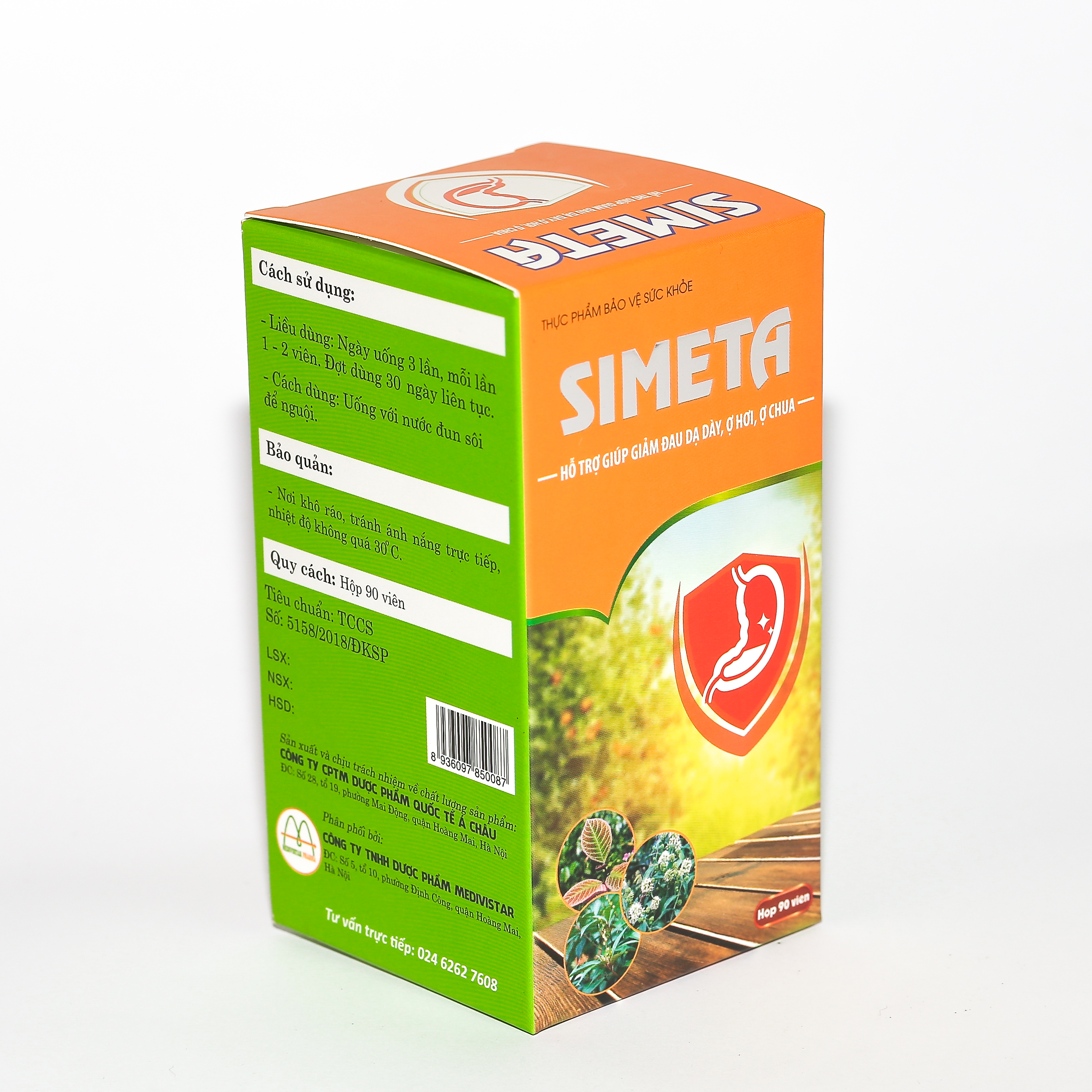 Combo 2 Hộp Viên Uống Hỗ Trợ Dạ Dày Simeta Thành Phần Thảo Dược Giúp Giảm Đau, Hết Trào Ngược, Ợ Chua, Bảo Vệ Niêm Mạc Dạ Dày, Tá Tràng 90 Viên/Hộp