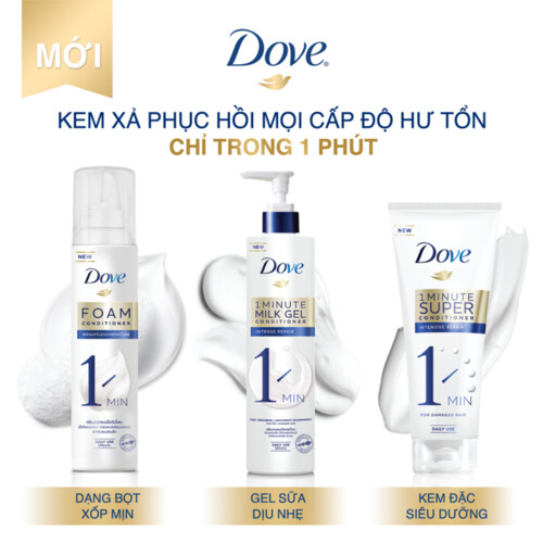 Kem Xả Dove Phục Hồi Hư Tổn 1 Phút Siêu Dưỡng Có Tinh Chất Serum Dưỡng Tóc Cao Cấp, Phục Hồi Tóc Mềm Mượt 180ml