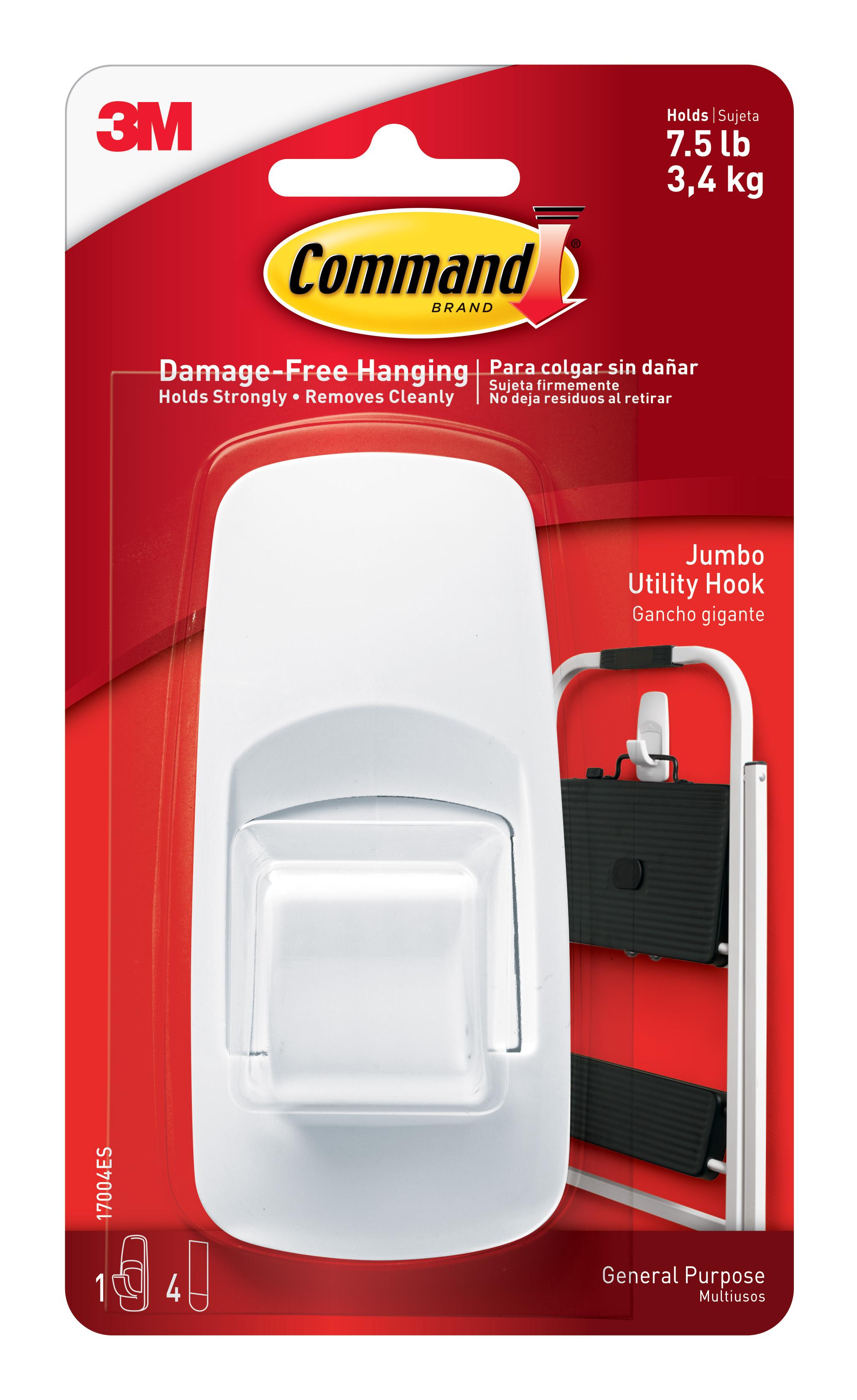 Móc dán tường Jumbo Command 3M 17004ES tải trọng 3.4kg vỉ 1 cái, siêu bền, siêu chắc chắn