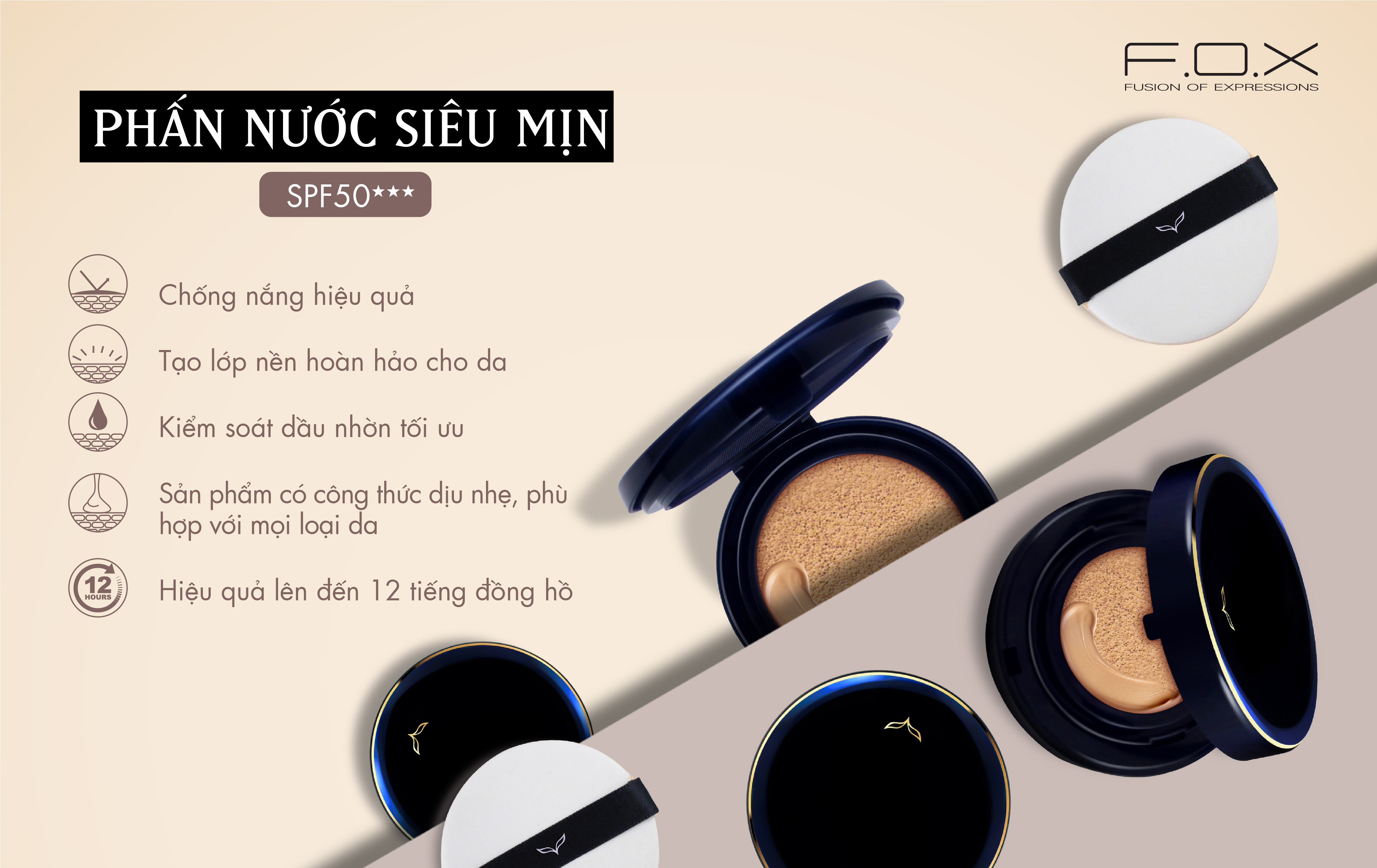 Phấn Nước Siêu Mịn F.O.X - SPF50★★★ (Đơn lẻ) Shining Cushion Foundation 15g