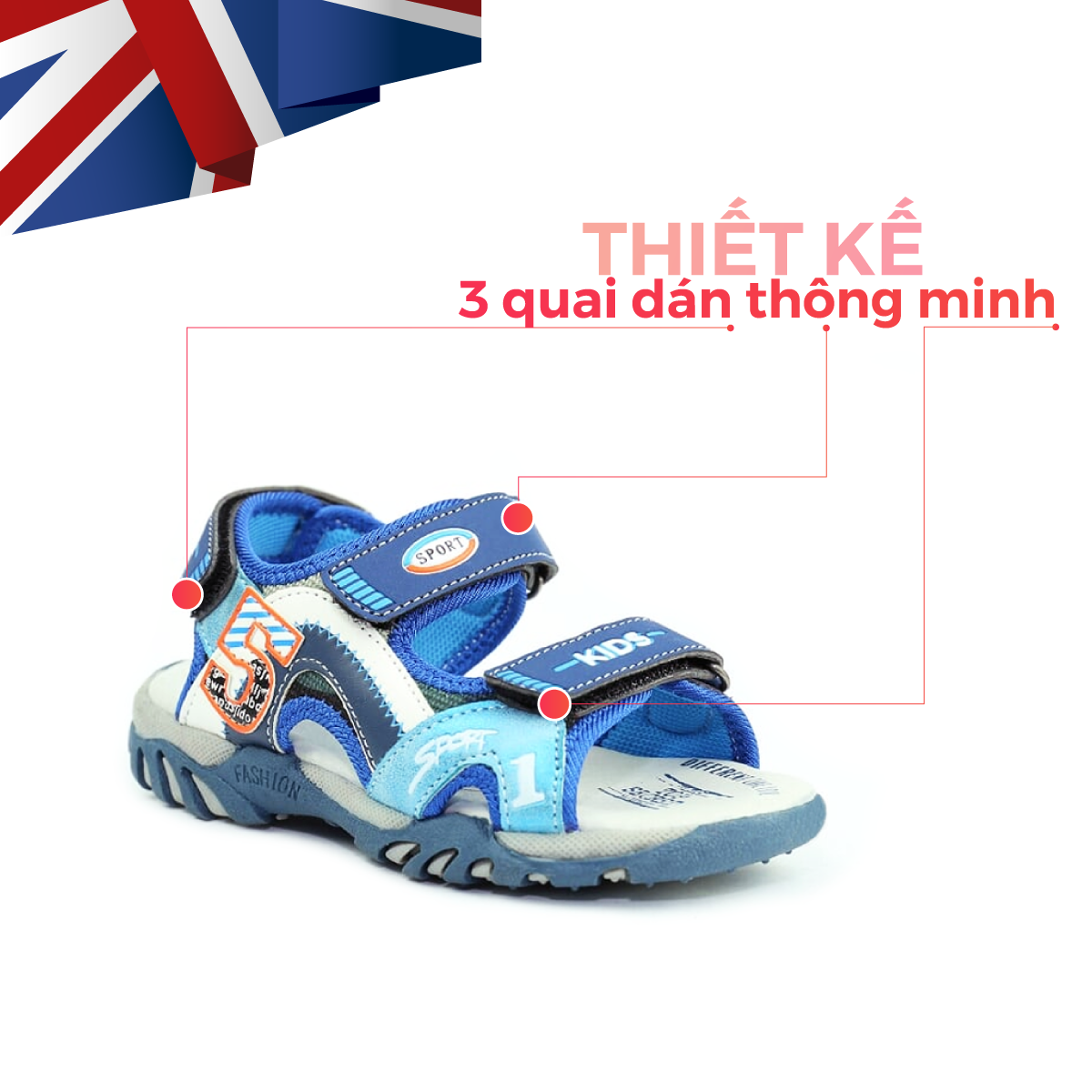 Dép Quai Hậu Cho Bé Trai Đi Học Thời Trang Cao Cấp Crown Space UK Active Sandal CRUK523 Da Nhẹ Êm Thoáng Khí Thấm Hút Mồ Hôi Cho Trẻ Size từ 26-35/2-14 Tuổi