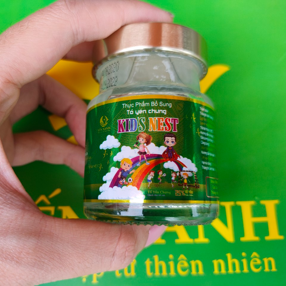 Nước tổ yến sào chưng dành cho trẻ em Kid's Nest - YẾN XANH (25% Tổ yến), bổ sung canxi, vitamin D3, lysine, taurin giúp tăng cường sức khỏe, hỗ trợ tiêu hóa- Hộp 1 lọ x 70ml